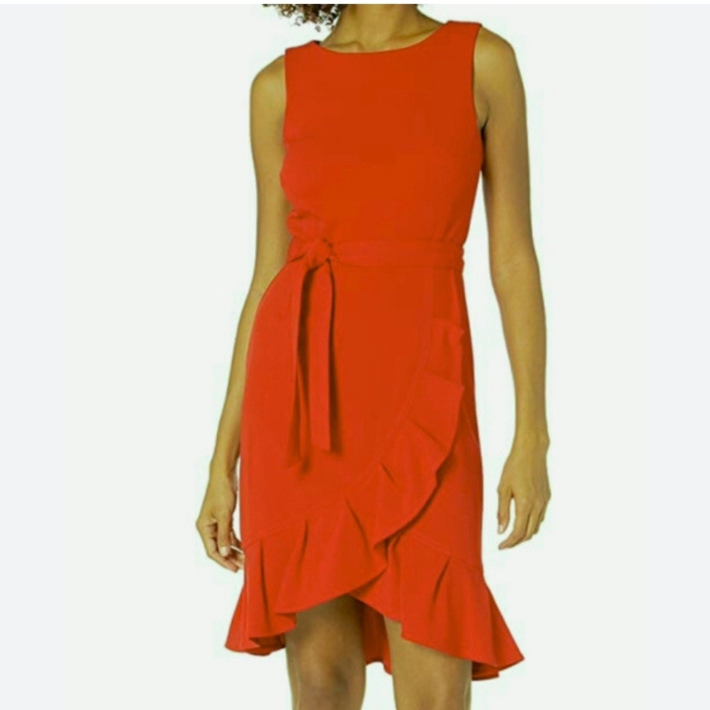 Elegant Calvin Klein Orange Ruffle Tie Dress